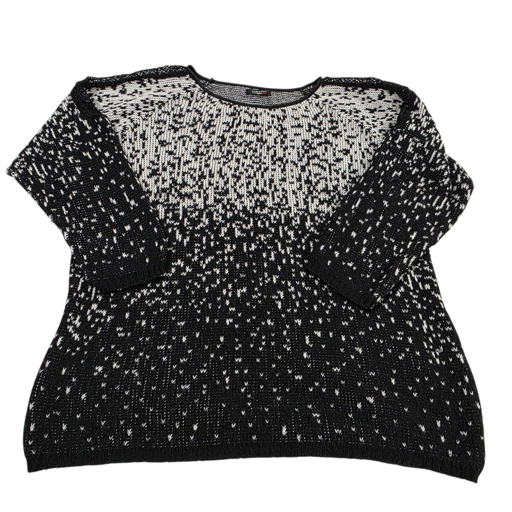Sweater Womans Italian Made Black White Speckled Pullover Round Neck Mohair Lace